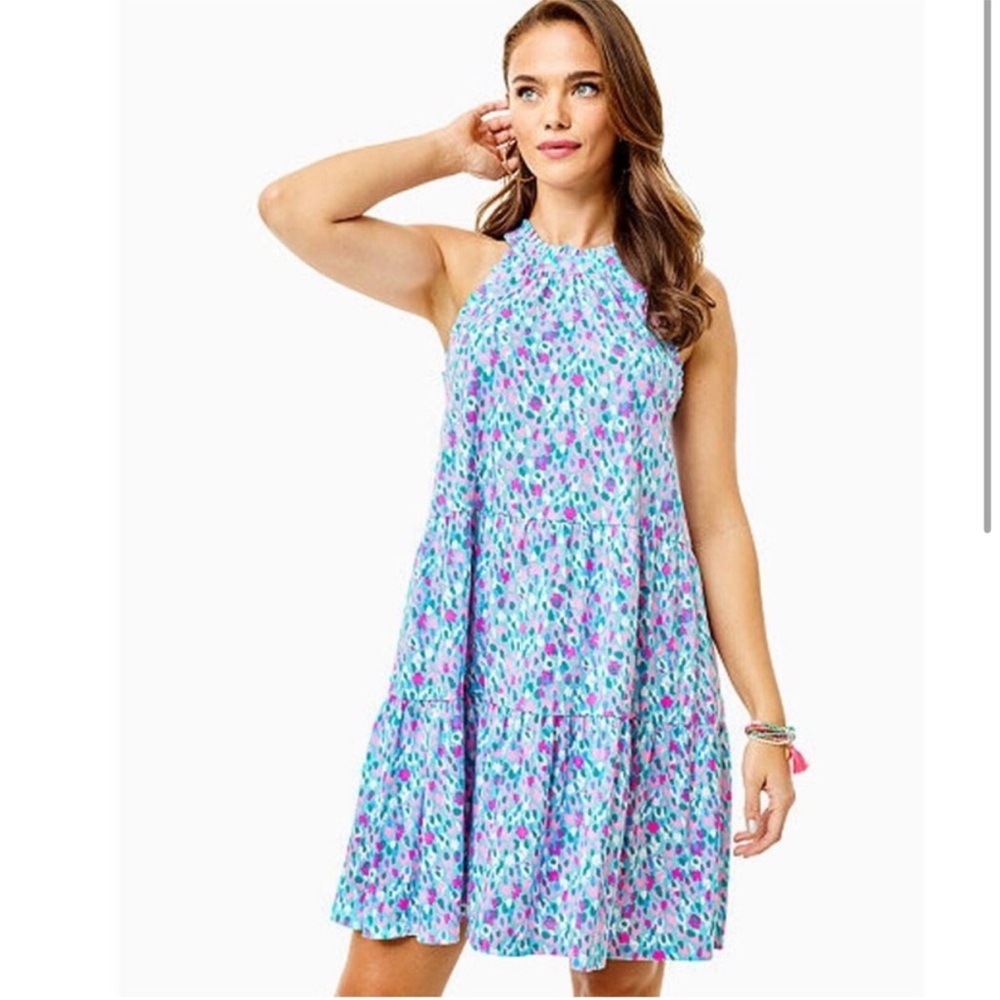 Lilly Pulitzer Blue Floral Mini Dress with Pink and Purple Accents